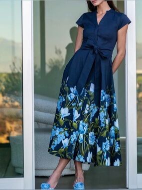 Sachin & Babi Ganika Dress Navy Floral Tie-Waist Midi Dress